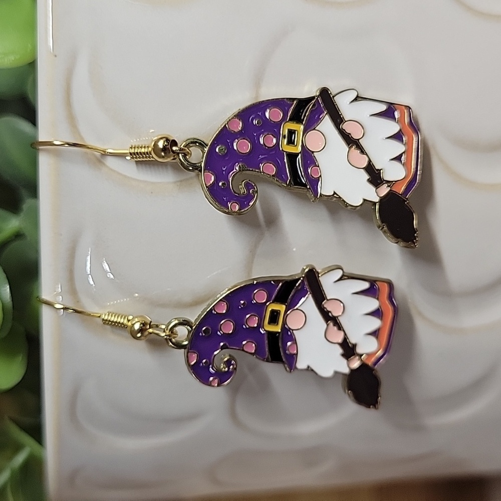 PURPLE WITCH GNOME EARRINGS - Picture 6 of 6
